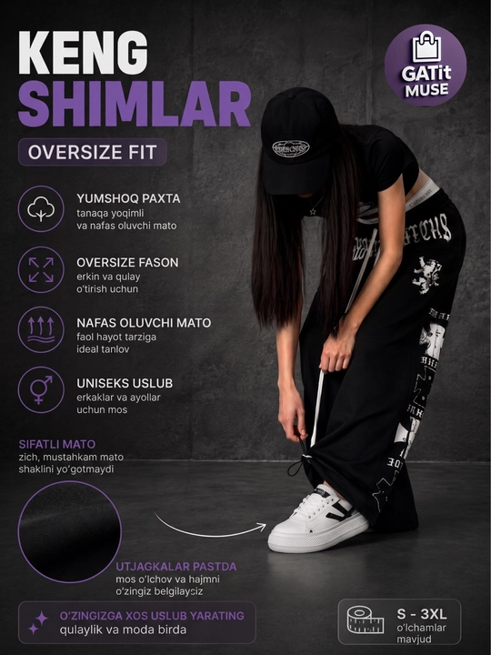 Ayollar uchun keng jogger shim Baggy trikotaj Y2K