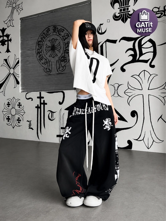 Ayollar uchun keng jogger shim Baggy trikotaj Y2K