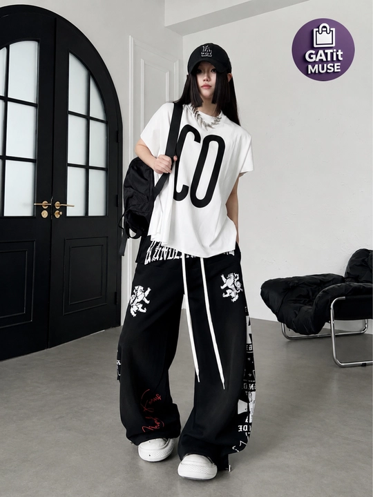 Ayollar uchun keng jogger shim Baggy trikotaj Y2K