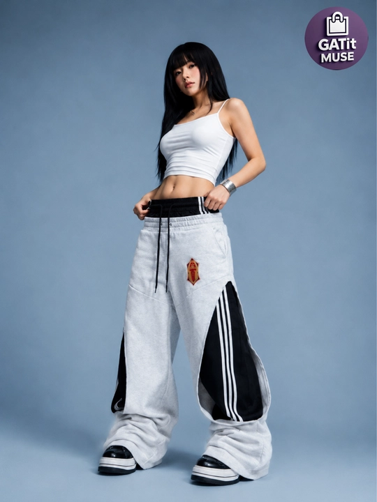 Ayollar uchun keng jogger shim Baggy trikotaj ikki rangli Y2K