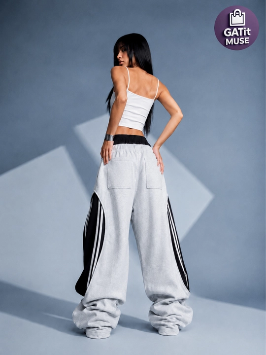 Ayollar uchun keng jogger shim Baggy trikotaj ikki rangli Y2K