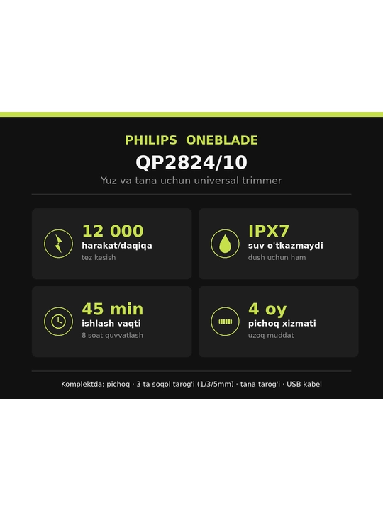 Philips soqol va mo'ylov trimeri Philips OneBlade QP2824