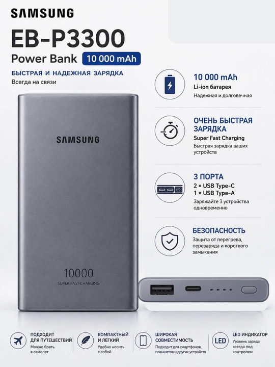 Samsung Power Bank 10 000 / 20 000 mAh, 25W / 45W, Supr Fast Charging - 
