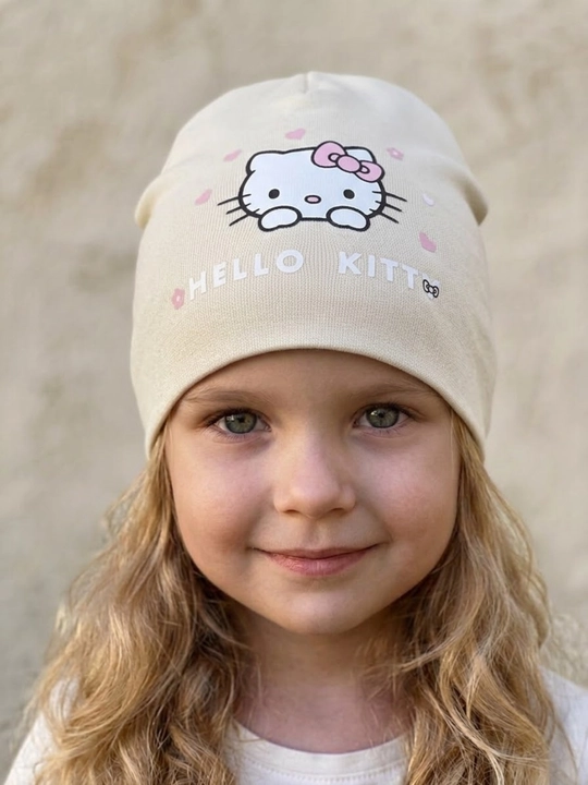 Qizlar uchun trikotaj shapka 2–7 yosh, Hello Kitty printli, bahor-kuz uchun moljallangan - 