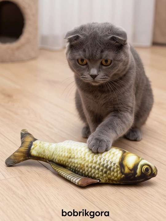 Игрушка для кошек рыбка BOBRIKGORA с кошачьей мятой и валерианой