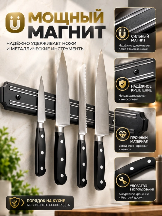 Магнитный держатель для ножей – 33 см