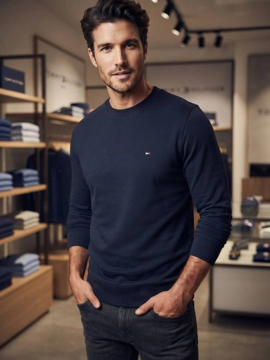 Мужской свитер Tommy Hilfiger, высококачественный тканый хлопок, темно-синий, Турция