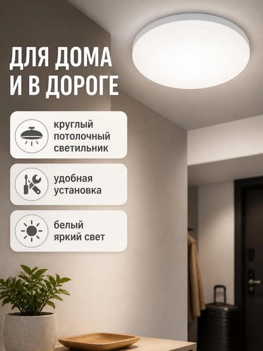 Круглый потолочный светильник — виден круглый белый передний рассеиватель - 