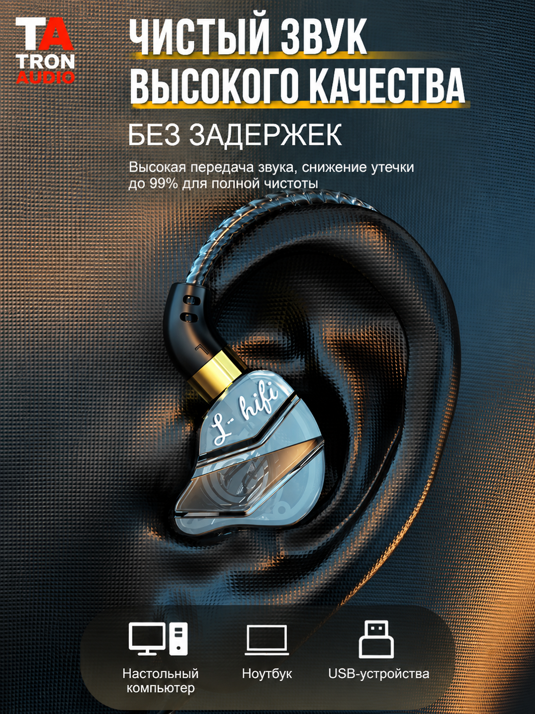 Игровая гарнитура с микрофоном, внутриканальная, для ПК, USB или 2×3,5 мм