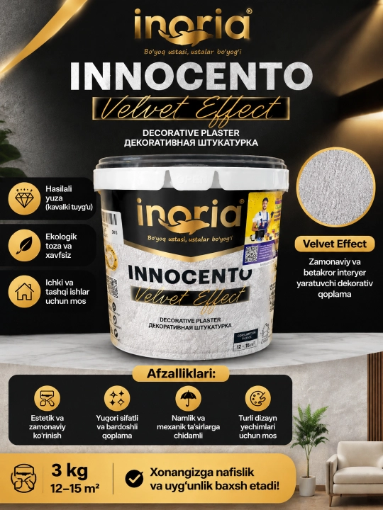 INORIA INNOCENTO Velvet Effect va SANDY Effect— dekorativ suvoqlari - 