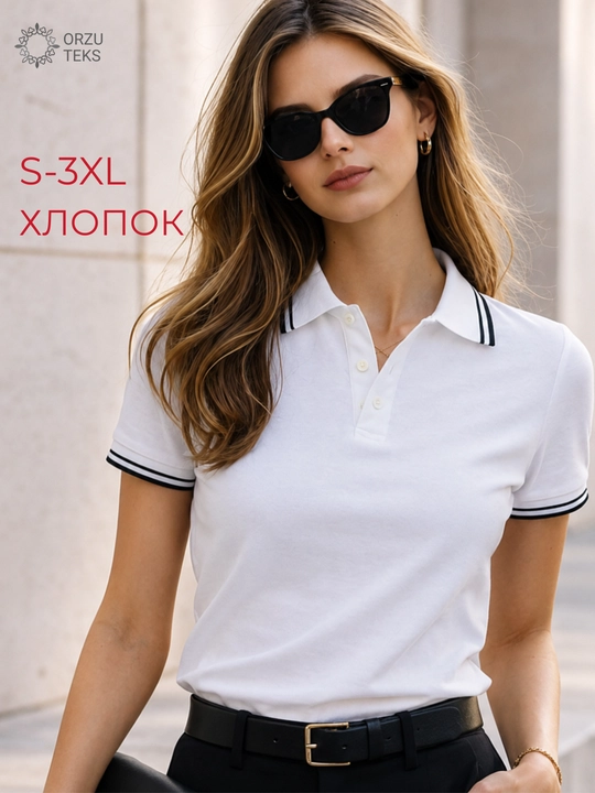 Футболка поло женская, Финка, хлопок 100%, базовая, ORZU-TEKS - 