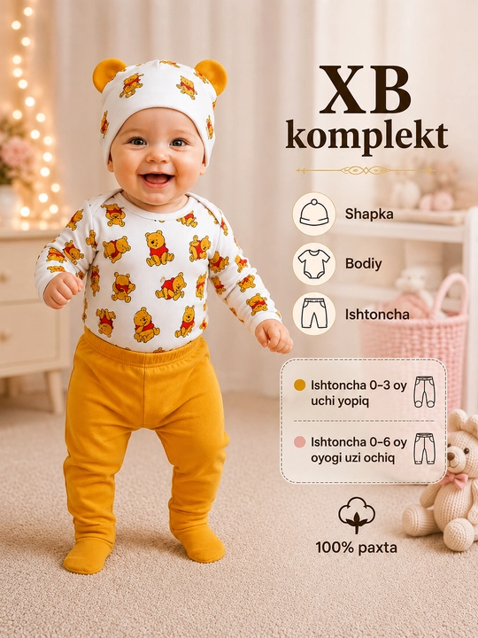 Yangi tug‘ilgan chaqaloq uchun kiyim, 0-6 oylik chaqaloqlar uchun xb kiyim, ishton, bodiy