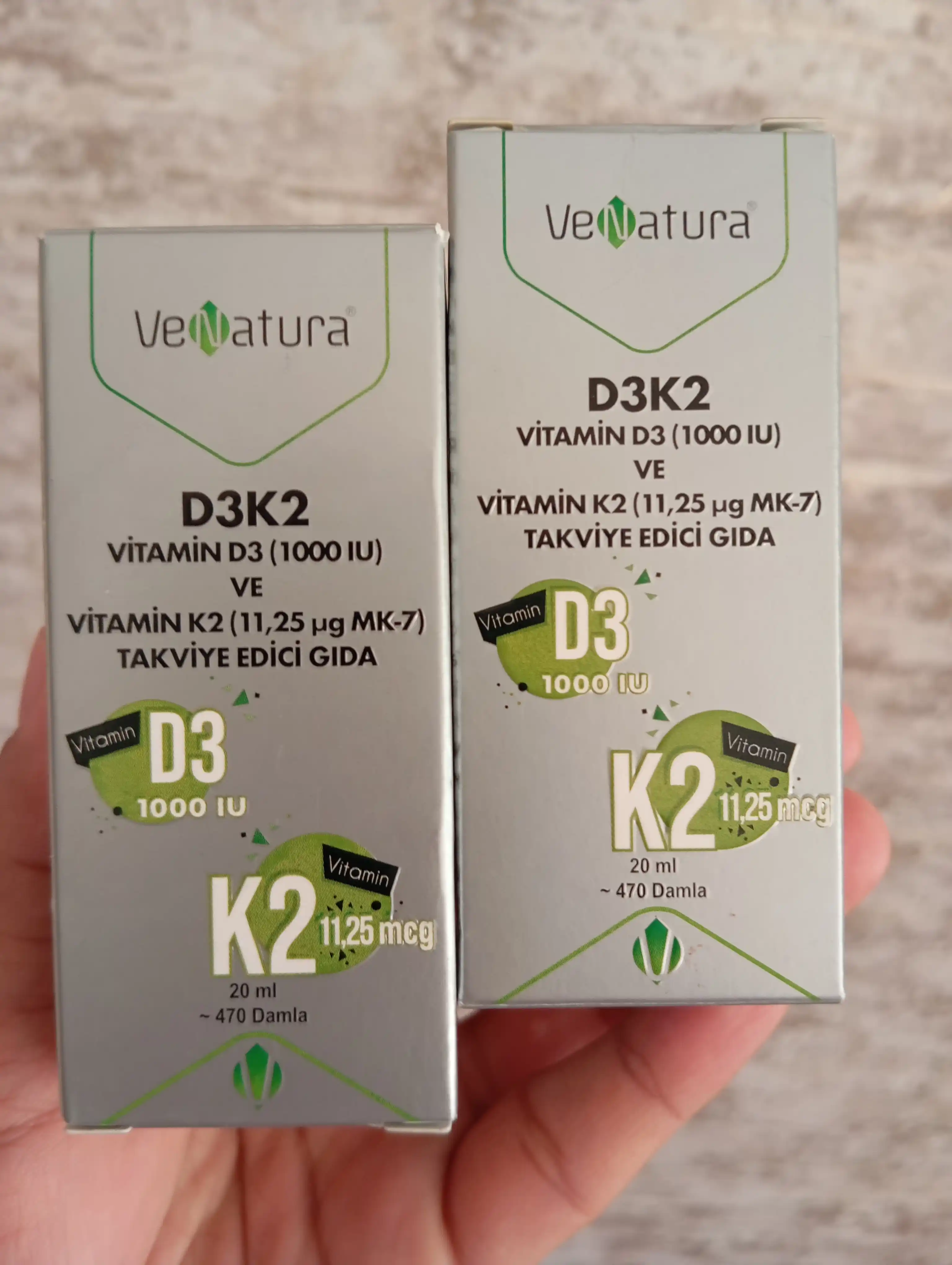 Venatura Vitamin D3 K2 Tomchi 1000 IU, immunitet, suyak, tish va soch muammolari uchun