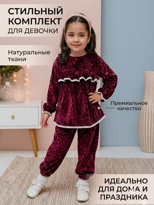 Элегантное велюровое платье для девочек, 4-8 лет, мягкое и удобное