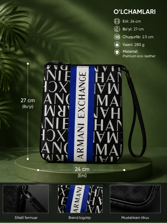 Сумка Armani Exchange для мужчин, 24×27×2,5 см, экокожа