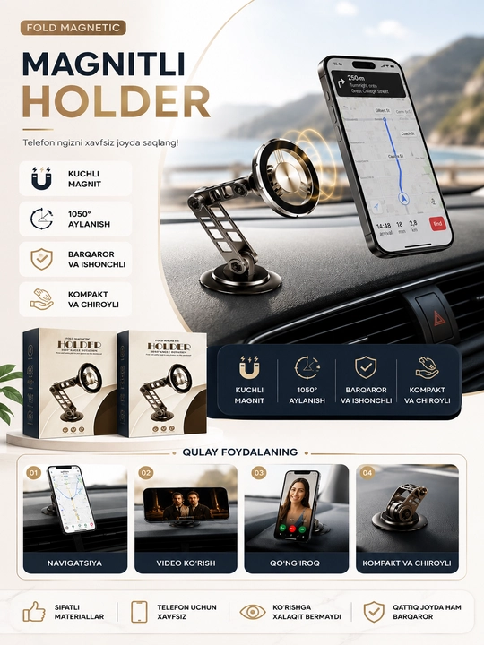 Fold Magnetic Holder — Magnitli avtomobil telefon ushlagichi