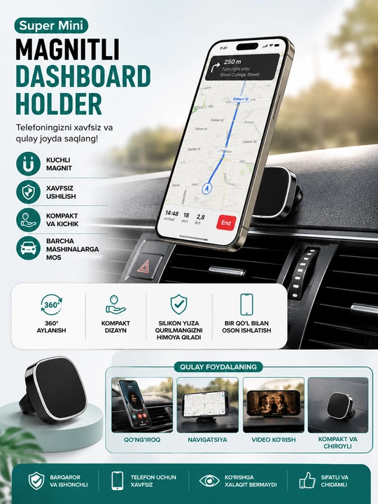 Fold Magnetic Holder — Magnitli avtomobil telefon ushlagichi