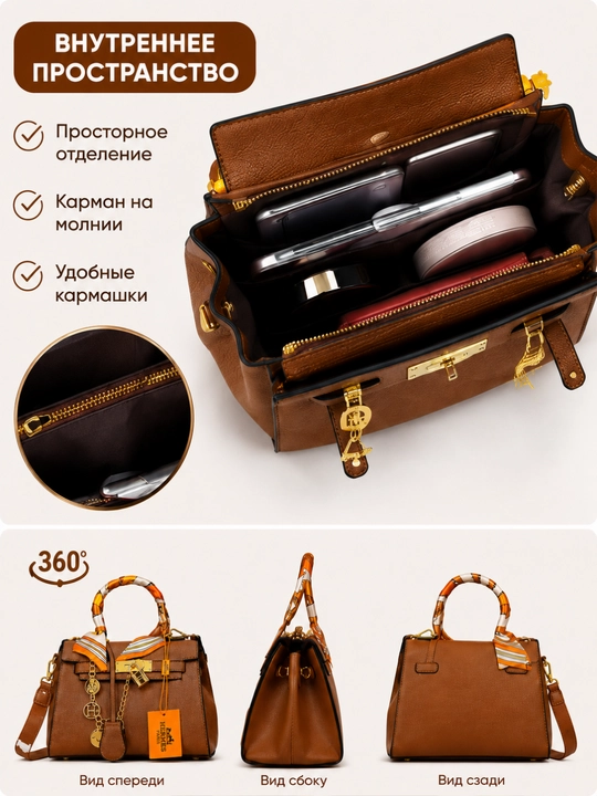Сумка женская в стиле HERMES кросс-боди через плечо из эко кожи