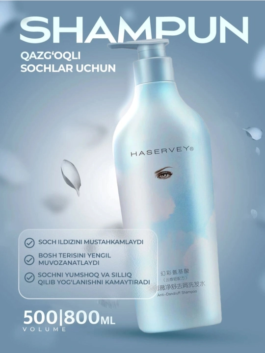 HASERVEYs Professional shampuni: Sochni mustahkamlovchi, Qazg'oqqa qarshi va Hajm beruvchi