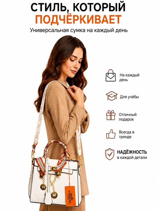Сумка женская в стиле HERMES кросс-боди через плечо из эко кожи