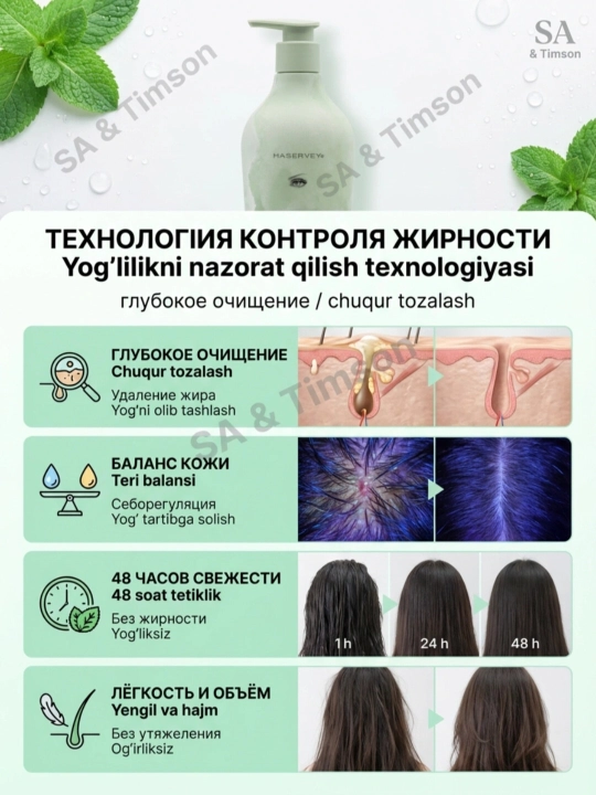 Профессиональный шампунь для волос HASERVEYs: Укрепление, Против перхоти, Для объема