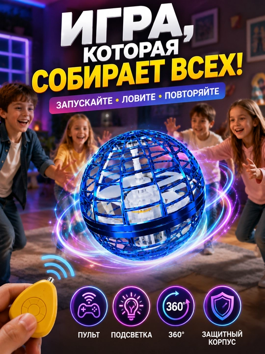 Летающий дрон спиннер Flying Spinner с подсветкой, пультом ДУ и 360° вращением