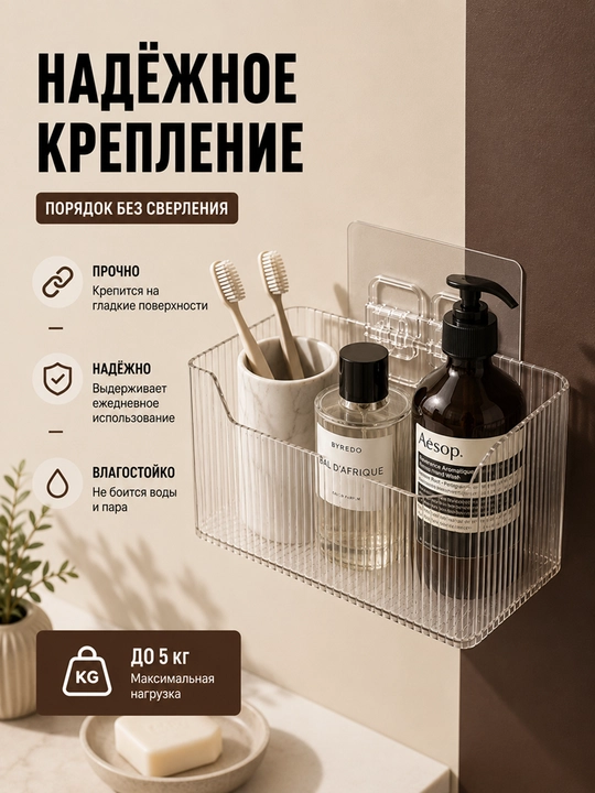 Полка для ванной, органайзер для косметике, для хранения, без сверления, пластиковая
