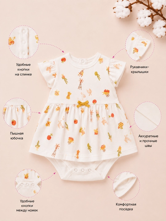 Tiffany Baby chaqaloq qizlar uchun ko‘ylak-bodi, 100% organik paxta