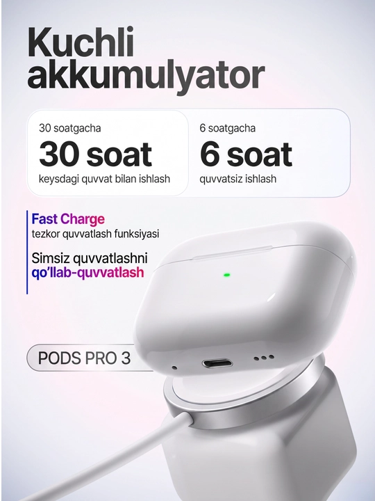 IPhone Android uchun Bluetooth 5.3 mikrofonli PODS Pro 3 simsiz quloqchinlar