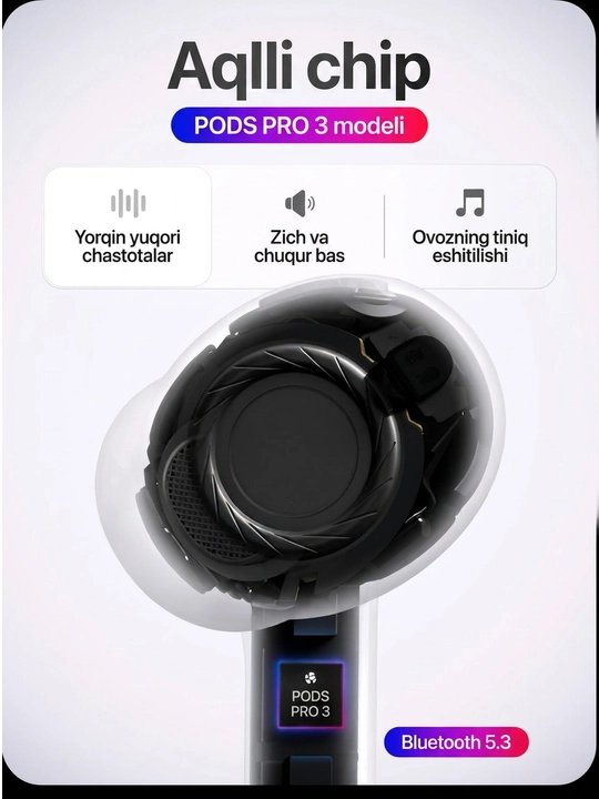 IPhone Android uchun Bluetooth 5.3 mikrofonli PODS Pro 3 simsiz quloqchinlar