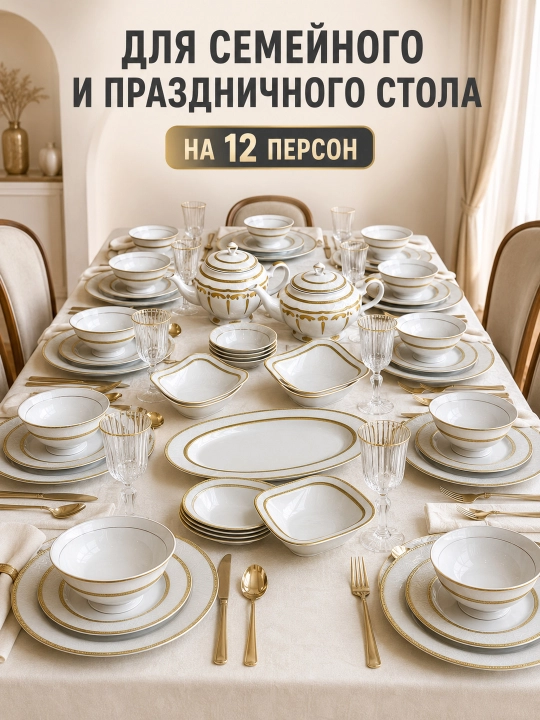 12 kishilik chinni idishlar to‘plami, 60 predmetli oshxona servisi