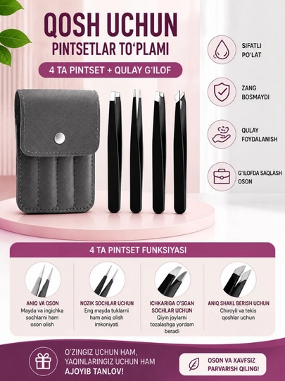 Qosh va kipriklarni yulish uchun professional pinset - 