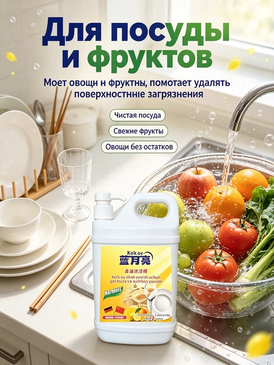 Моющее для посуды 2л удаляет тяжёлый жир для посуды-овощей легко смывается