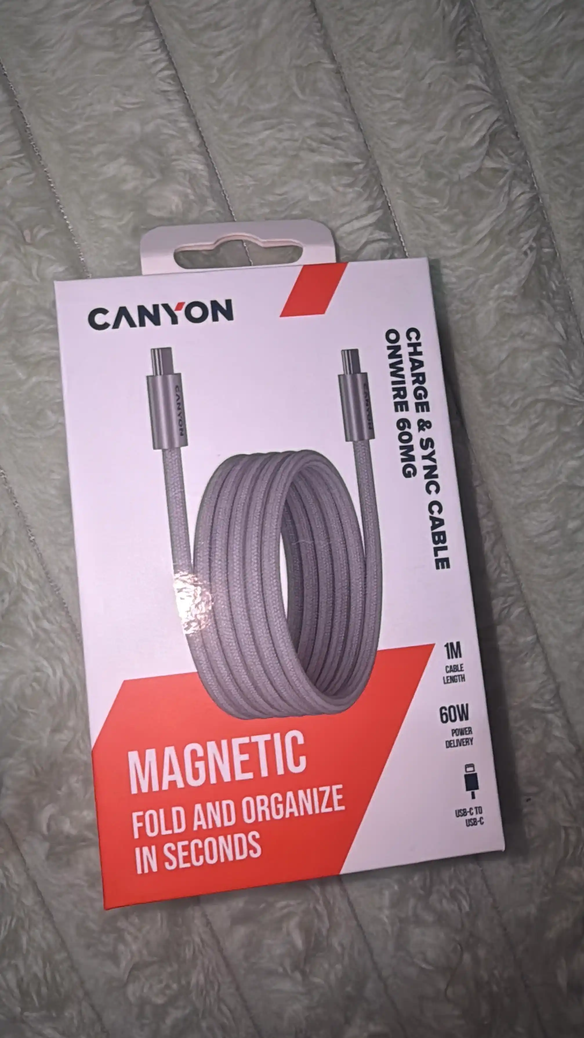 Magnitli kabel CANYON OnWire 60MG, USB Type-C USB Type C, 1 metr, 60 Vt