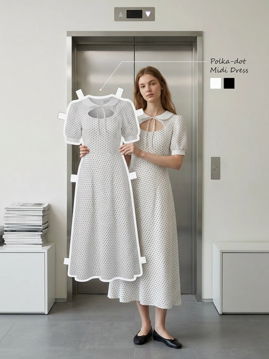 Prado ko'ylak, ayollar ko'ylagi, nuqtali, L XL, nafis, yozgi, klassik