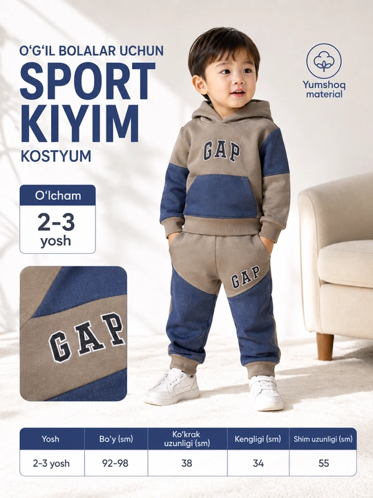 O‘g‘il bolalar sport kostyumi GAP xudi shim komplekt sportivka