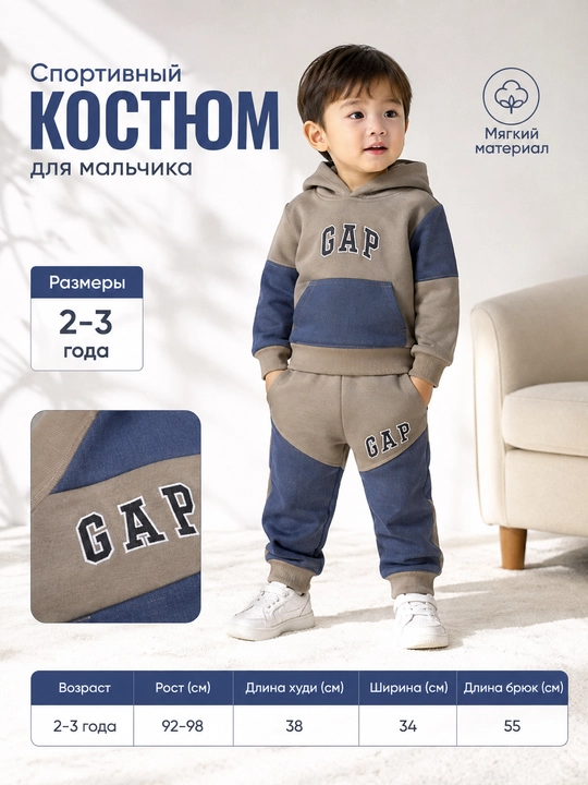 Детский спортивный костюм GAP худи брюки комплект мальчику - 