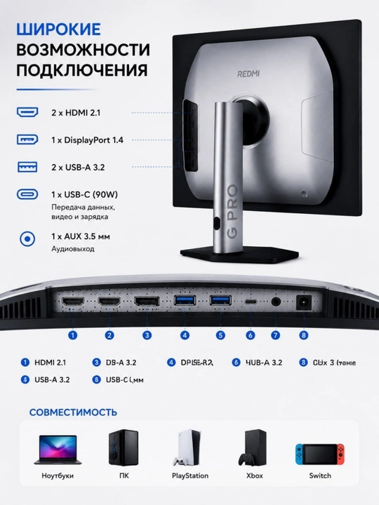 Redmi G Pro 27U 2026 monitor, 27", 4K 160 Hz / FHD 320 Hz, QD-MiniLED, HDR 1000