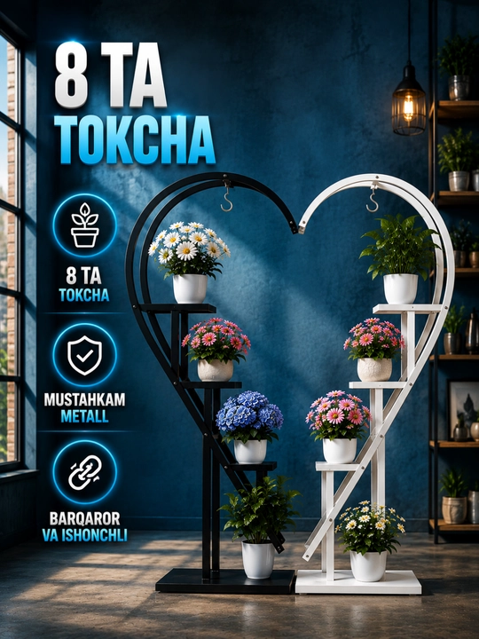 Подставка для цветов на колесиках, стеллаж и стойка на 8 горшков