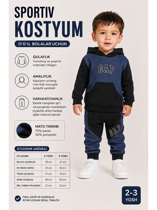 O‘g‘il bolalar sport kostyumi GAP xudi shim komplekt sportivka