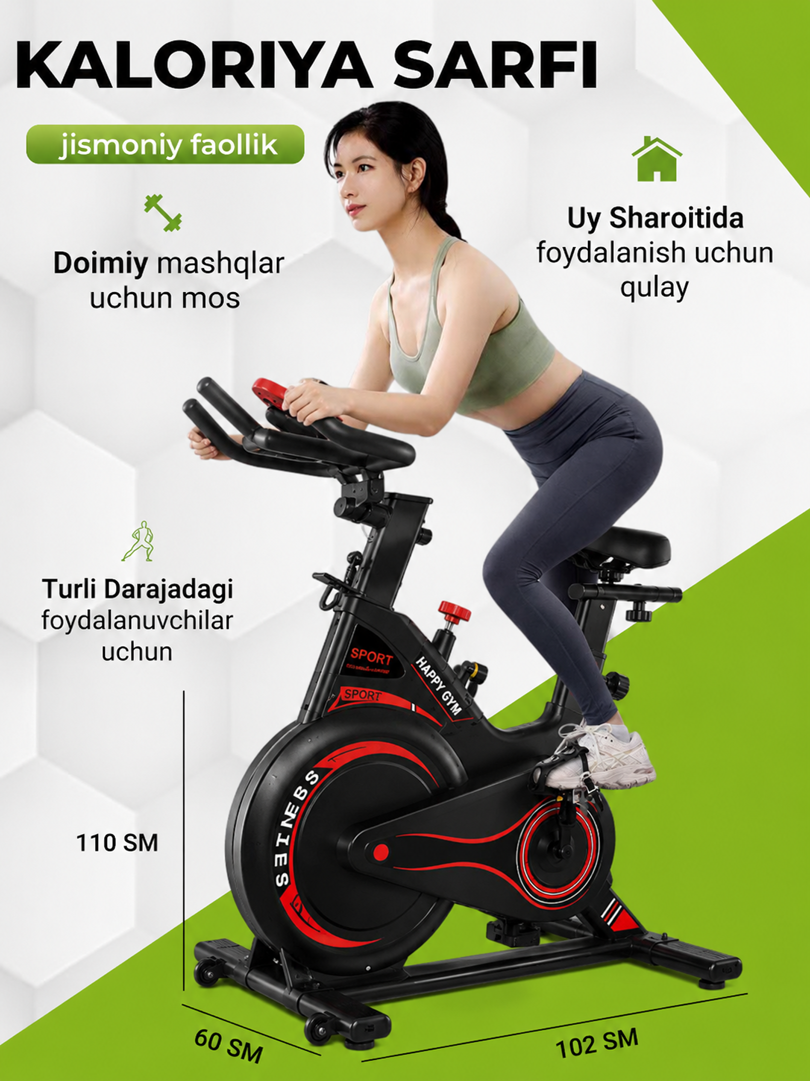 Velotrenajyor, kardio mashqlar uchun sozlanadigan sport trenajor velosiped