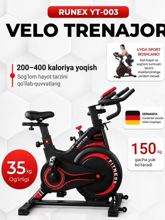 Uy velotrenajyori, kardio va fitnes mashqlari uchun velotrenajyor - 