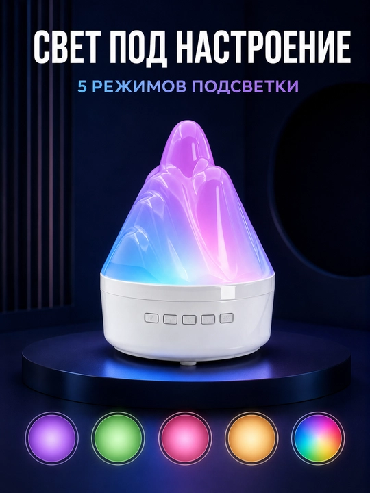 Ночник-вулкан RGB с Bluetooth-колонкой, FM-радио, USB, AUX и аккумулятором 800 мАч