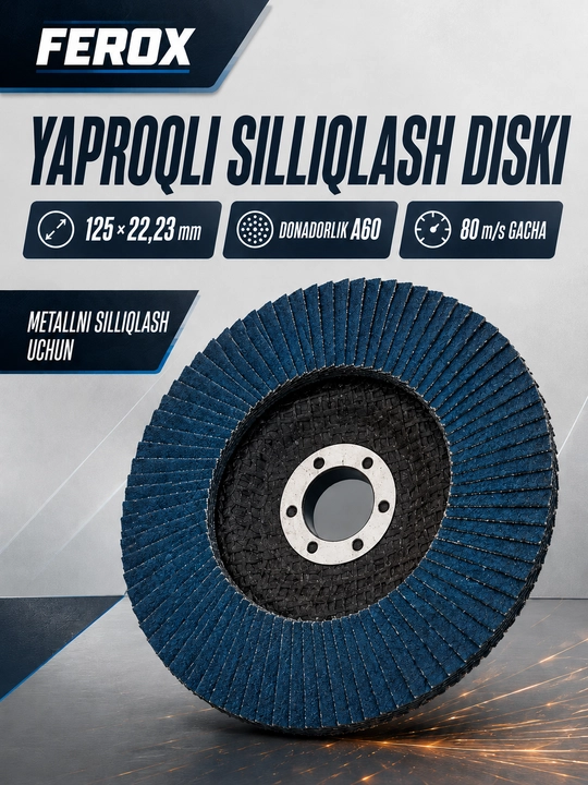 UShM uchun lepestokli silliqlash diski, turli o‘lcham va donadorlik