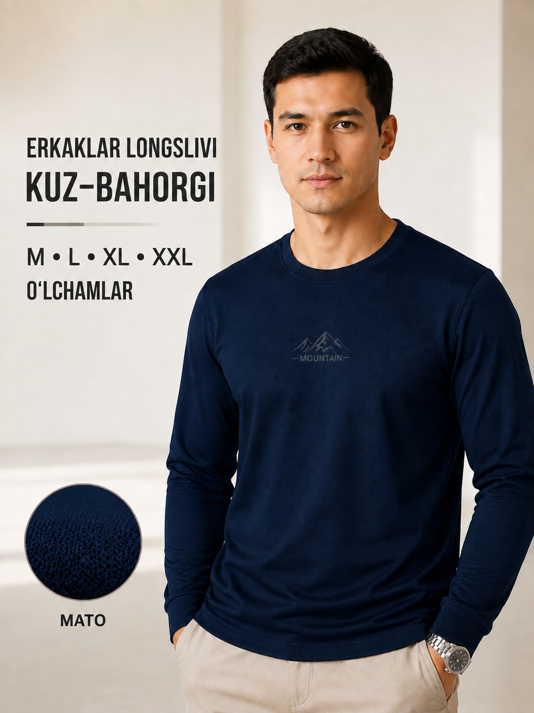 Erkaklar longsivli,uzun yengli futbolka,elastik matoli,klassik,kuz,bahor,salqin havo uchun - 