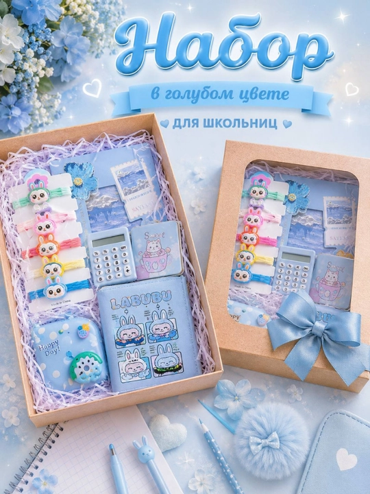 Набор для девочки, школьный набор, подарок, блокнот, кошелек, зеркало, расческа - 