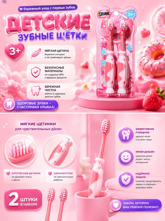 Зубная щетка с мягкой щетиной 2 штук