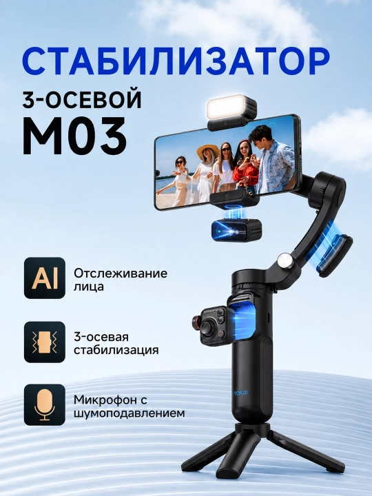 Стабилизатор TOKQI M01, M02, M03 для смартфонов — для стабилизации видео и фотосъёмки - 