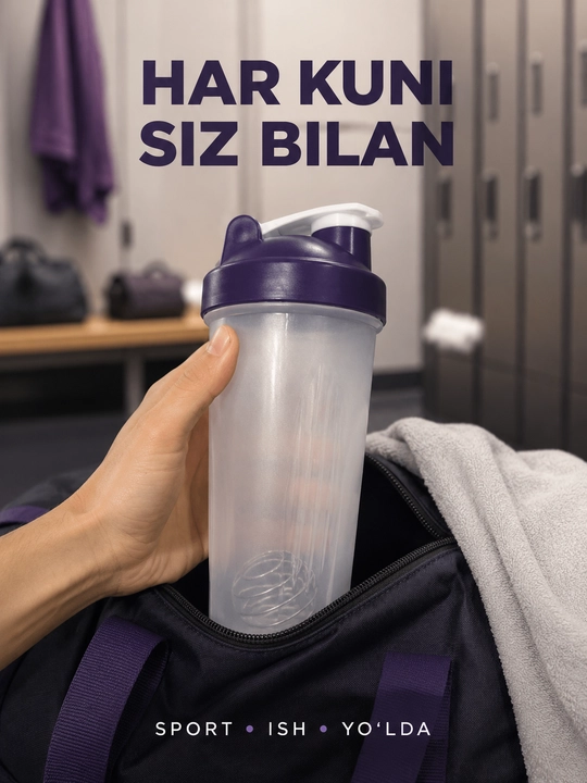 Sport shaker metall mixer bilan, shaffof korpusli, protein va ichimliklar uchun