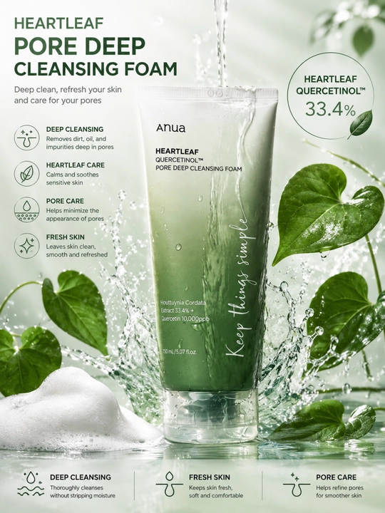 Anua Heartleaf Quercetinol Pore Deep Cleansing Foam, очищающая пенка для лица, 150 мл